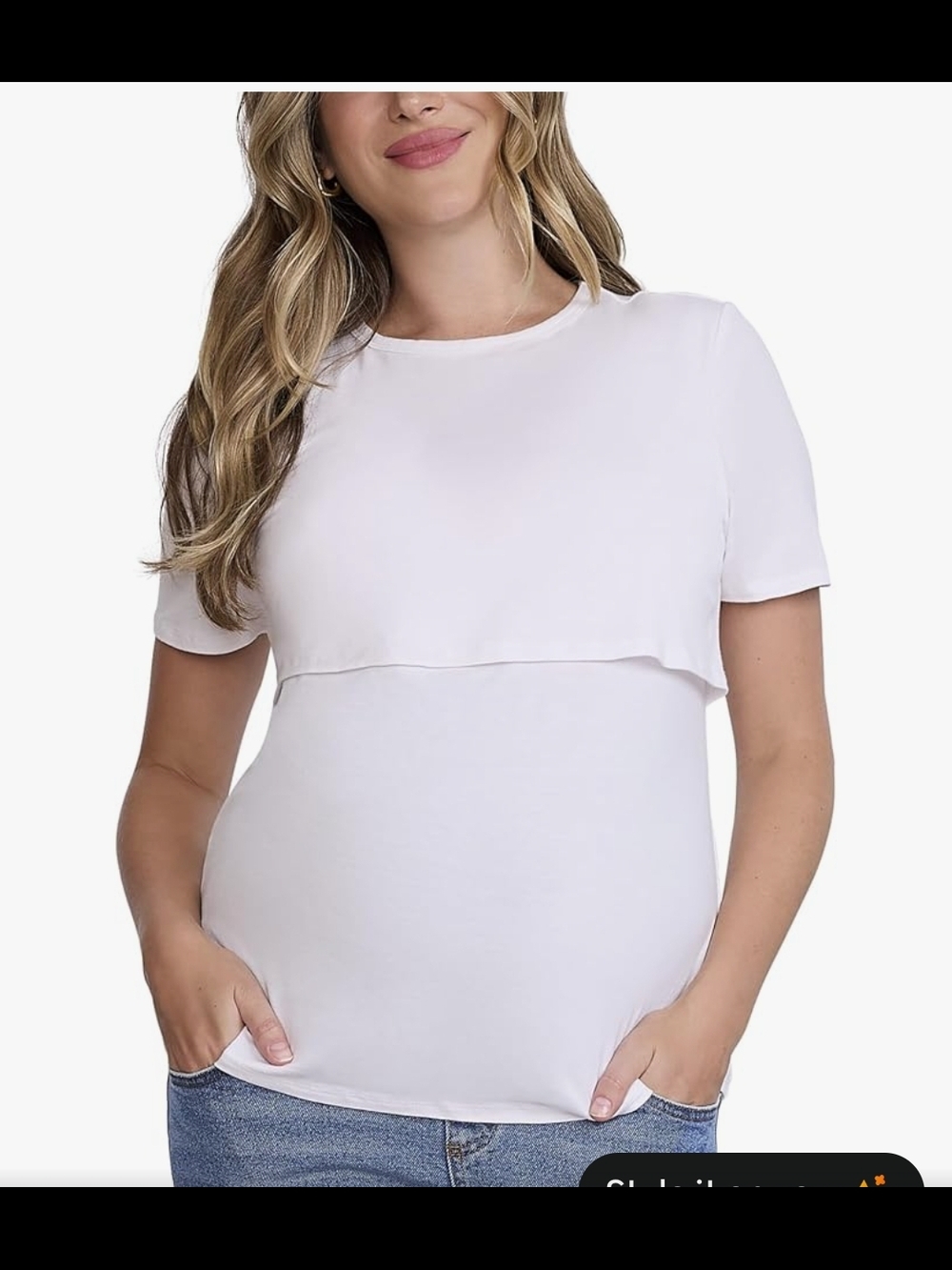Maternity Layered Short-Sleeve Nursing Top - White